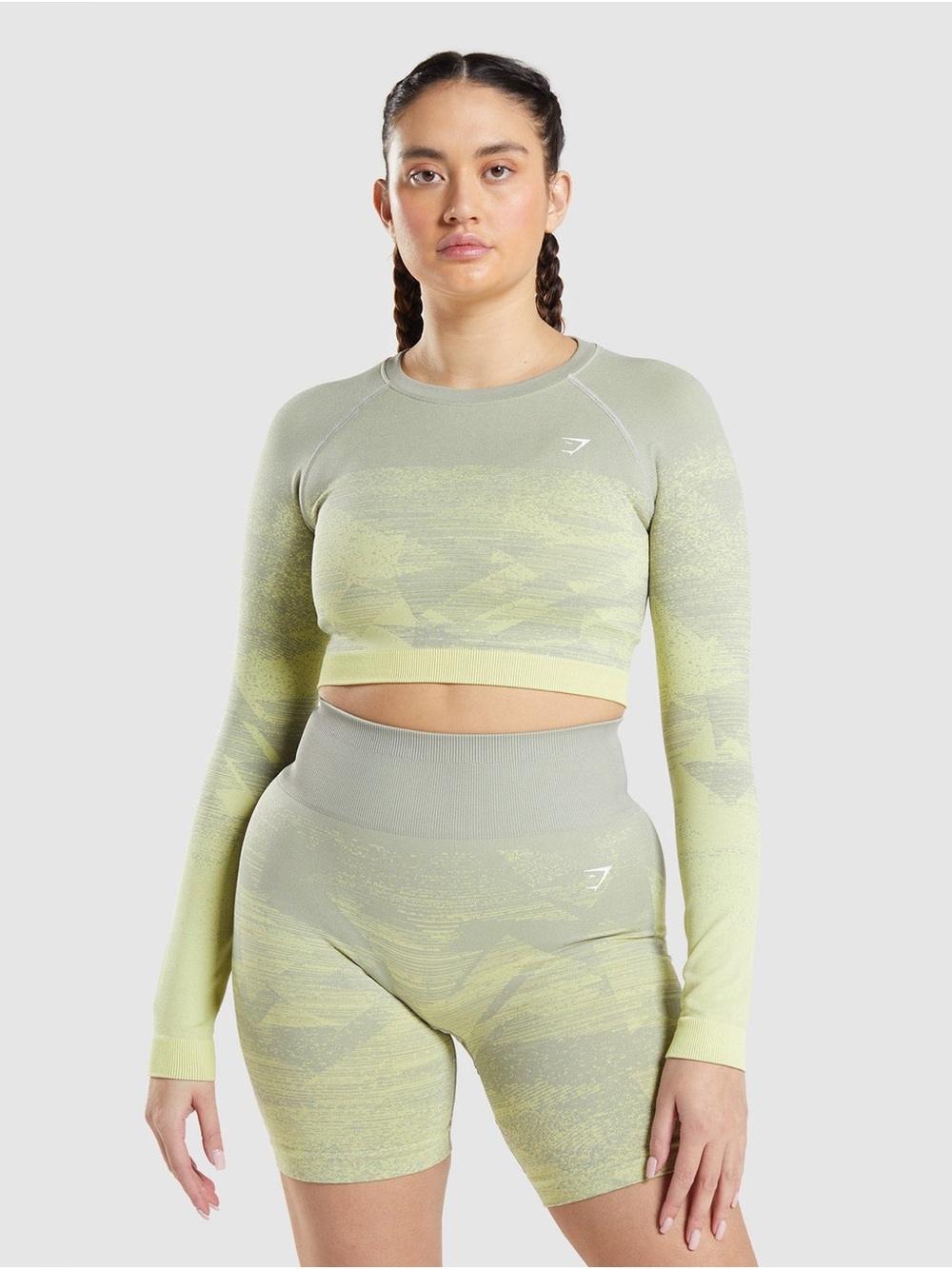 NWOT GYMSHARK Adapt Ombré Crop Top Taupe Grey Print